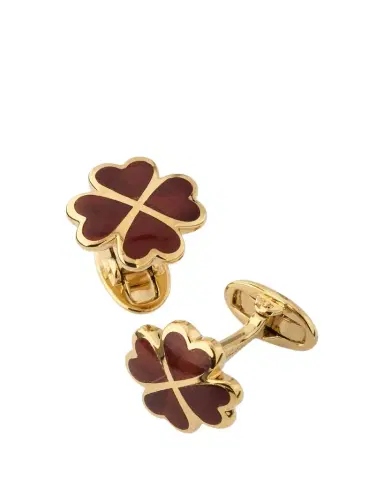 Jan Leslie Men's 18K Gold Vermeil Red Tigers Eye Clover Cufflinks | Thumbnail 1 Jan Leslie Men's 18K Gold Vermeil Red Tigers Eye Clover Cufflinks | Thumbnail 1