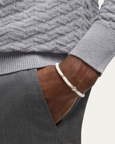Jan Leslie Men's Shell Beaded Bracelet with Sterling Silver Skull | Thumbnail 2 Jan Leslie Men's Shell Beaded Bracelet with Sterling Silver Skull | Thumbnail 2