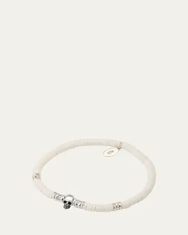 Jan Leslie Men's Shell Beaded Bracelet with Sterling Silver Skull | Thumbnail 4 Jan Leslie Men's Shell Beaded Bracelet with Sterling Silver Skull | Thumbnail 4