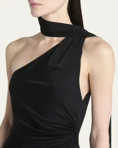 Tom Ford One-Shoulder Scarf-Neck Ruched Slit Gown | Thumbnail 5 Tom Ford One-Shoulder Scarf-Neck Ruched Slit Gown | Thumbnail 5