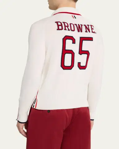 Thom Browne Men's Browne 65 Jersey Intarsia Cashmere Polo | Thumbnail 3 Thom Browne Men's Browne 65 Jersey Intarsia Cashmere Polo | Thumbnail 3