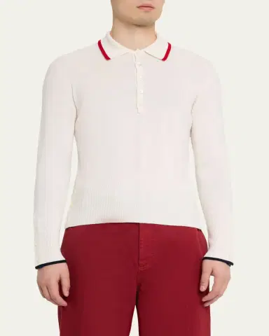 Thom Browne Men's Browne 65 Jersey Intarsia Cashmere Polo | Thumbnail 4 Thom Browne Men's Browne 65 Jersey Intarsia Cashmere Polo | Thumbnail 4
