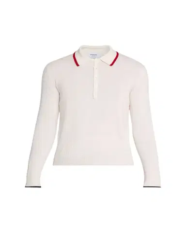 Thom Browne Men's Browne 65 Jersey Intarsia Cashmere Polo | Thumbnail 1 Thom Browne Men's Browne 65 Jersey Intarsia Cashmere Polo | Thumbnail 1