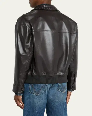 Bottega Veneta Men's Dark Brown Nappa Leather Blouson Jacket | Thumbnail 3 Bottega Veneta Men's Dark Brown Nappa Leather Blouson Jacket | Thumbnail 3