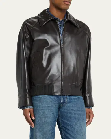 Bottega Veneta Men's Dark Brown Nappa Leather Blouson Jacket | Thumbnail 4 Bottega Veneta Men's Dark Brown Nappa Leather Blouson Jacket | Thumbnail 4