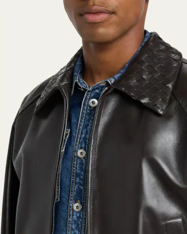 Bottega Veneta Men's Dark Brown Nappa Leather Blouson Jacket | Thumbnail 5 Bottega Veneta Men's Dark Brown Nappa Leather Blouson Jacket | Thumbnail 5