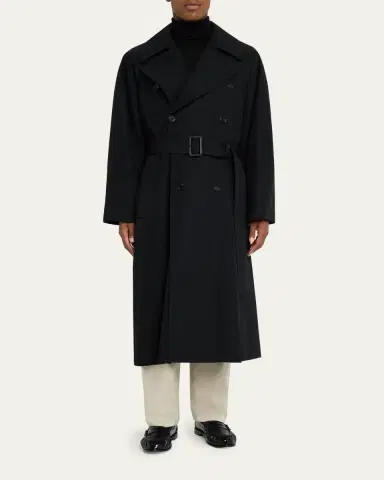 Saint Laurent Men's Grain de Poudre Belted Trench Coat | Thumbnail 2 Saint Laurent Men's Grain de Poudre Belted Trench Coat | Thumbnail 2