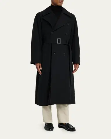 Saint Laurent Men's Grain de Poudre Belted Trench Coat | Thumbnail 4 Saint Laurent Men's Grain de Poudre Belted Trench Coat | Thumbnail 4