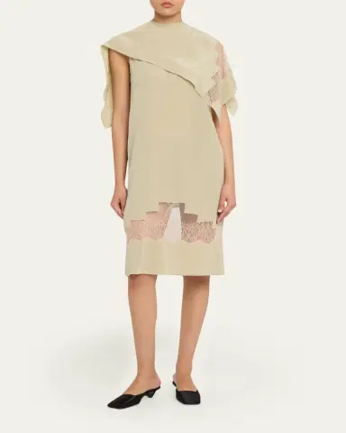 FERRAGAMO Lace-Inset Envers Silk Capelet Midi Dress | Thumbnail 2 FERRAGAMO Lace-Inset Envers Silk Capelet Midi Dress | Thumbnail 2