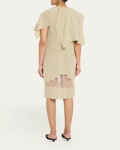 FERRAGAMO Lace-Inset Envers Silk Capelet Midi Dress | Thumbnail 3 FERRAGAMO Lace-Inset Envers Silk Capelet Midi Dress | Thumbnail 3