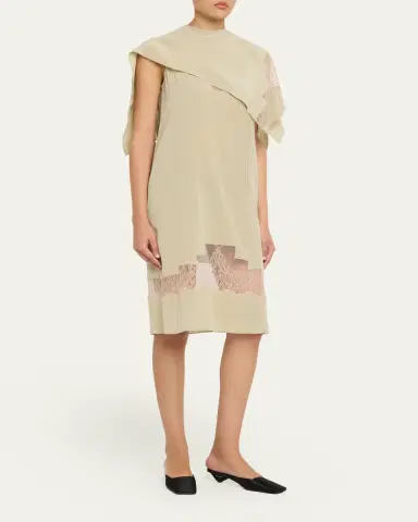 FERRAGAMO Lace-Inset Envers Silk Capelet Midi Dress | Thumbnail 4 FERRAGAMO Lace-Inset Envers Silk Capelet Midi Dress | Thumbnail 4