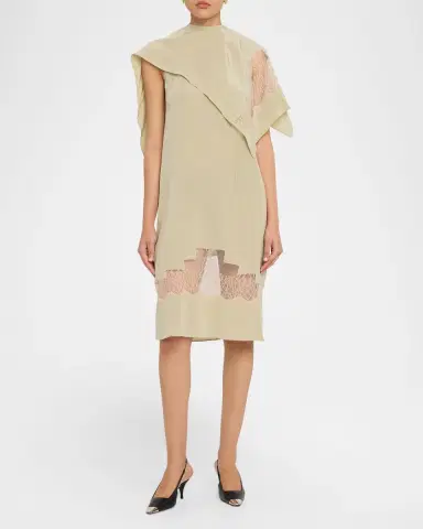 FERRAGAMO Lace-Inset Envers Silk Capelet Midi Dress | Thumbnail 6 FERRAGAMO Lace-Inset Envers Silk Capelet Midi Dress | Thumbnail 6