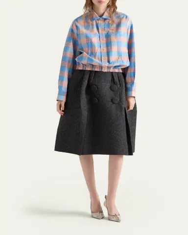 Prada Gathered Check Popeline Button-Down Shirt | Thumbnail 2 Prada Gathered Check Popeline Button-Down Shirt | Thumbnail 2