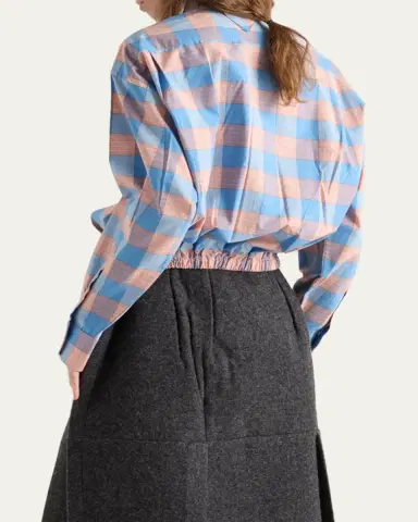 Prada Gathered Check Popeline Button-Down Shirt | Thumbnail 3 Prada Gathered Check Popeline Button-Down Shirt | Thumbnail 3
