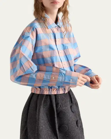 Prada Gathered Check Popeline Button-Down Shirt | Thumbnail 4 Prada Gathered Check Popeline Button-Down Shirt | Thumbnail 4