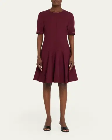 Marni Drop-Waist Wool Crepe Short-Sleeve Dress | Thumbnail 2 Marni Drop-Waist Wool Crepe Short-Sleeve Dress | Thumbnail 2