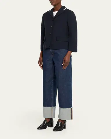 Marni Contrast Ribbed Lapel Single-Breasted Blazer Jacket | Thumbnail 4 Marni Contrast Ribbed Lapel Single-Breasted Blazer Jacket | Thumbnail 4