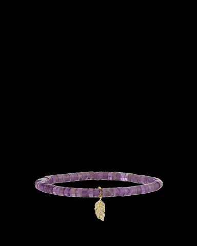 Sydney Evan 14K Gold Diamond Tiny Pave Feather on Amethyst Heishi Bracelet | Thumbnail 2 Sydney Evan 14K Gold Diamond Tiny Pave Feather on Amethyst Heishi Bracelet | Thumbnail 2