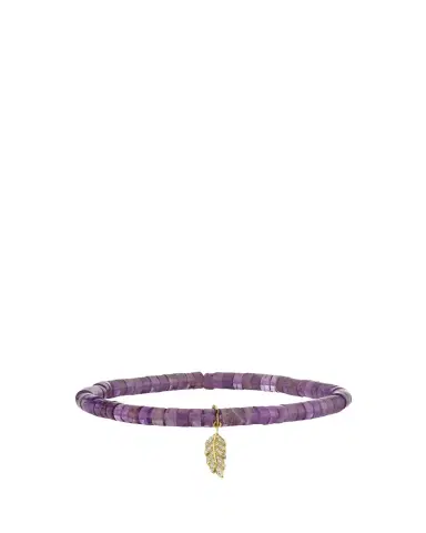 Sydney Evan 14K Gold Diamond Tiny Pave Feather on Amethyst Heishi Bracelet | Thumbnail 1 Sydney Evan 14K Gold Diamond Tiny Pave Feather on Amethyst Heishi Bracelet | Thumbnail 1