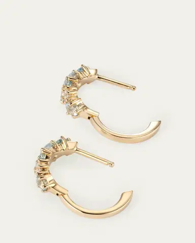 Sydney Evan 14K Gold Diamond and Aquamarine Cocktail Huggie Earrings | Thumbnail 4 Sydney Evan 14K Gold Diamond and Aquamarine Cocktail Huggie Earrings | Thumbnail 4