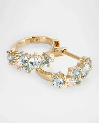 Sydney Evan 14K Gold Diamond and Aquamarine Cocktail Huggie Earrings | Thumbnail 6 Sydney Evan 14K Gold Diamond and Aquamarine Cocktail Huggie Earrings | Thumbnail 6