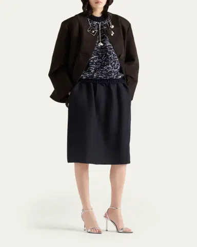 Prada Chevron Wool Gathered Midi Skirt | Thumbnail 2 Prada Chevron Wool Gathered Midi Skirt | Thumbnail 2
