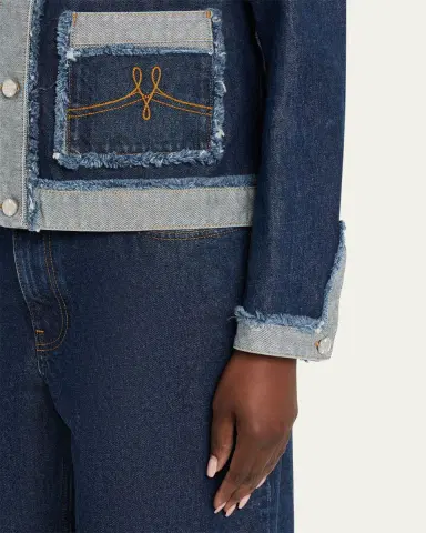 Marni Inside-Out Fringed Trim Denim Collarless Jacket | Thumbnail 5 Marni Inside-Out Fringed Trim Denim Collarless Jacket | Thumbnail 5
