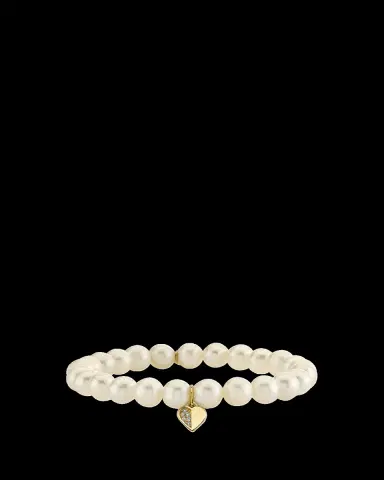 Sydney Evan 14K Half Pave Heart Charm on Pearl Stretch Bracelet | Thumbnail 2 Sydney Evan 14K Half Pave Heart Charm on Pearl Stretch Bracelet | Thumbnail 2