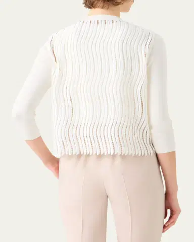 Akris Wave Guipure Silk Knit Crewneck Cardigan | Thumbnail 3 Akris Wave Guipure Silk Knit Crewneck Cardigan | Thumbnail 3