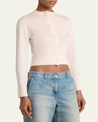 Courrèges Buckle Crewneck Merino Wool Crop Cardigan | Thumbnail 4 Courrèges Buckle Crewneck Merino Wool Crop Cardigan | Thumbnail 4
