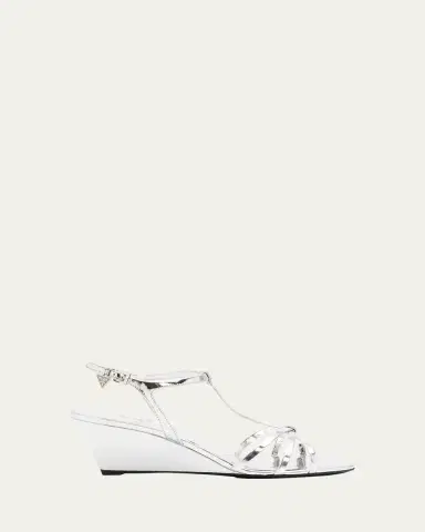 Prada 55mm Metallic Leather Wedge Sandals | Thumbnail 6 Prada 55mm Metallic Leather Wedge Sandals | Thumbnail 6