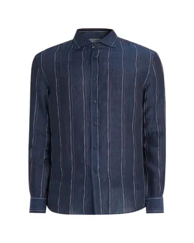 Brunello Cucinelli en's Hairline Stripe Linen Button-Down Shirt | Thumbnail 1 Brunello Cucinelli en's Hairline Stripe Linen Button-Down Shirt | Thumbnail 1