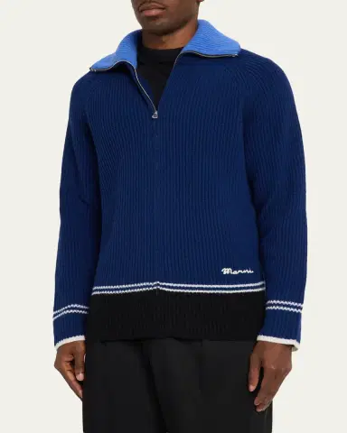 Marni Men's Wool and Cashmere Fisherman Rib Full-Zip Cardigan | Thumbnail 4 Marni Men's Wool and Cashmere Fisherman Rib Full-Zip Cardigan | Thumbnail 4
