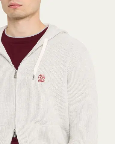 Brunello Cucinelli Men's Cotton Rib Hooded Cardigan Sweatshirt | Thumbnail 5 Brunello Cucinelli Men's Cotton Rib Hooded Cardigan Sweatshirt | Thumbnail 5