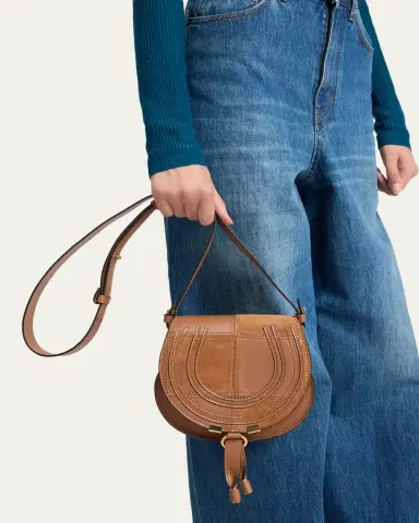 Chloé Marcie Medium Saddle Crossbody Bag in Patchwork Leather | Thumbnail 2 Chloé Marcie Medium Saddle Crossbody Bag in Patchwork Leather | Thumbnail 2