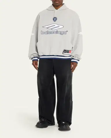 Balenciaga Men's 3B Football Fleece Polo Hoodie | Thumbnail 2 Balenciaga Men's 3B Football Fleece Polo Hoodie | Thumbnail 2