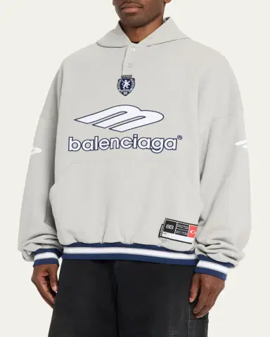 Balenciaga Men's 3B Football Fleece Polo Hoodie | Thumbnail 4 Balenciaga Men's 3B Football Fleece Polo Hoodie | Thumbnail 4