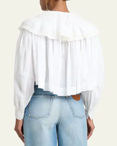 Chloé Light Cotton Voile Capelet Crop Blouse | Thumbnail 3 Chloé Light Cotton Voile Capelet Crop Blouse | Thumbnail 3