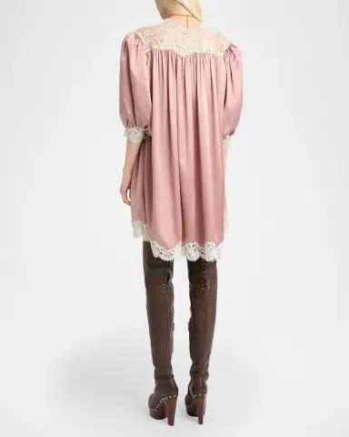 Chloé Lace-Trim Short-Sleeve Satin Mini Dress | Thumbnail 7 Chloé Lace-Trim Short-Sleeve Satin Mini Dress | Thumbnail 7