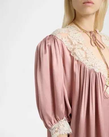 Chloé Lace-Trim Short-Sleeve Satin Mini Dress | Thumbnail 9 Chloé Lace-Trim Short-Sleeve Satin Mini Dress | Thumbnail 9