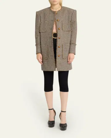Chloé Fringed Houndstooth Wool Oversized Jacket | Thumbnail 2 Chloé Fringed Houndstooth Wool Oversized Jacket | Thumbnail 2