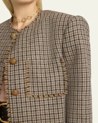 Chloé Fringed Houndstooth Wool Oversized Jacket | Thumbnail 5 Chloé Fringed Houndstooth Wool Oversized Jacket | Thumbnail 5
