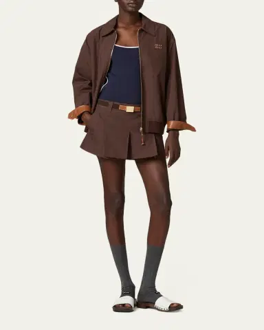 Miu Miu Panama Cotton Mini Pleated Skirt | Thumbnail 2 Miu Miu Panama Cotton Mini Pleated Skirt | Thumbnail 2
