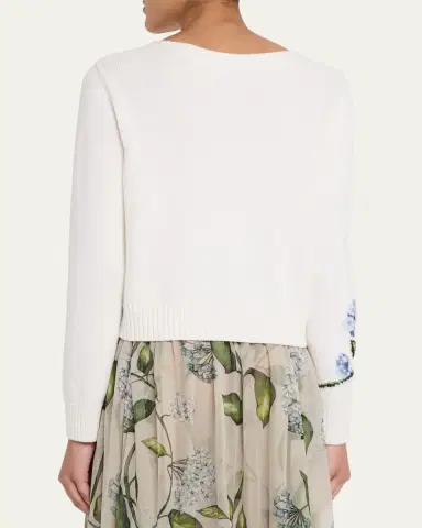 Oscar de la Renta Porcelain Flower Embroidered V-Neck Cardigan | Thumbnail 7 Oscar de la Renta Porcelain Flower Embroidered V-Neck Cardigan | Thumbnail 7