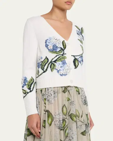 Oscar de la Renta Porcelain Flower Embroidered V-Neck Cardigan | Thumbnail 8 Oscar de la Renta Porcelain Flower Embroidered V-Neck Cardigan | Thumbnail 8