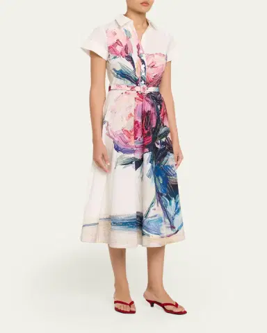 Rickie Freeman for Teri Jon Cotton Floral Short-Sleeve Shirtwaist Dress | Thumbnail 4 Rickie Freeman for Teri Jon Cotton Floral Short-Sleeve Shirtwaist Dress | Thumbnail 4