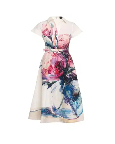 Rickie Freeman for Teri Jon Cotton Floral Short-Sleeve Shirtwaist Dress | Thumbnail 1 Rickie Freeman for Teri Jon Cotton Floral Short-Sleeve Shirtwaist Dress | Thumbnail 1