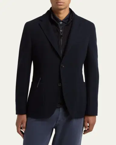 ZEGNA Men's High Performance Jersey Wool and Cotton Jacket | Thumbnail 4 ZEGNA Men's High Performance Jersey Wool and Cotton Jacket | Thumbnail 4
