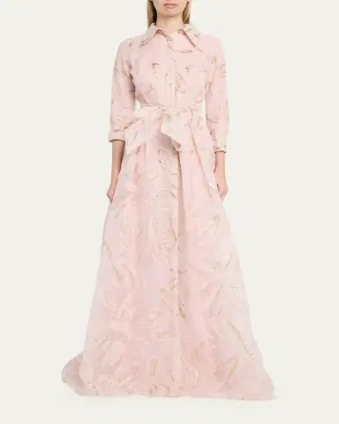 Rickie Freeman for Teri Jon Metallic Organza Jacquard Shirt Gown | Thumbnail 2 Rickie Freeman for Teri Jon Metallic Organza Jacquard Shirt Gown | Thumbnail 2
