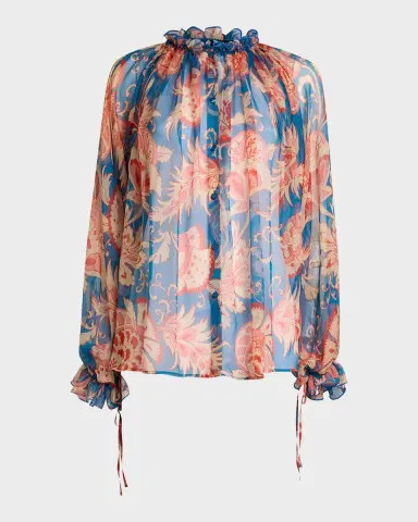 Etro Ruffled Button-Front Silk Blouse | Thumbnail 2 Etro Ruffled Button-Front Silk Blouse | Thumbnail 2